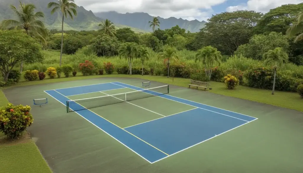 Existing Hawaii tennis court converted to a multi-use pickleball layout