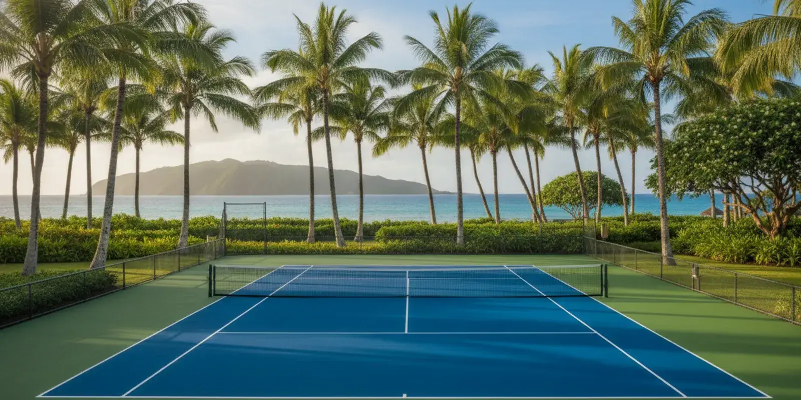Newly constructed tennis court at a Hawaii resort